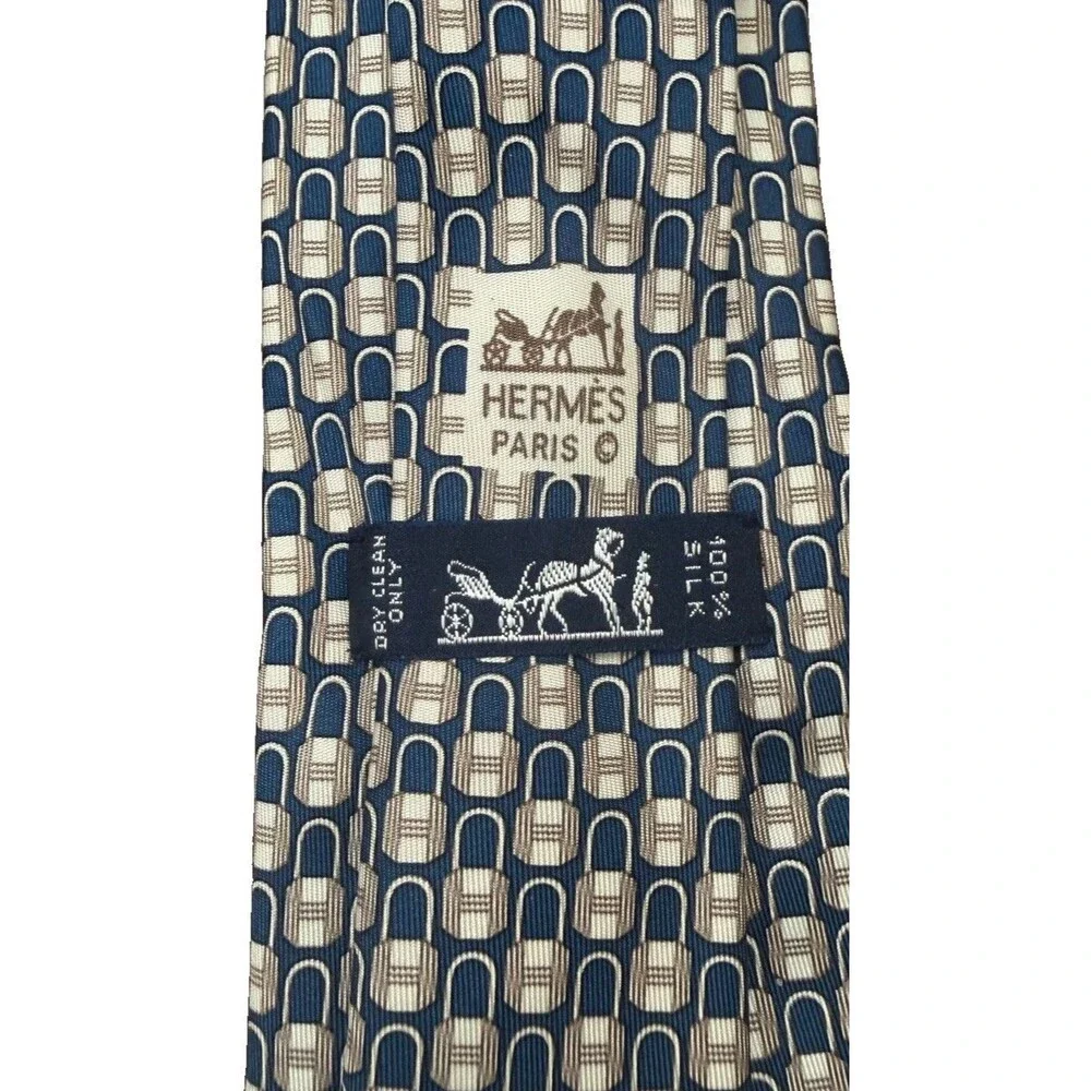 Hermes Men's Blue Padlock Print 100% Silk Tie, 7415 HA